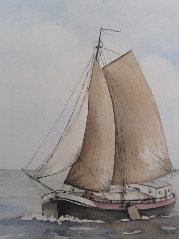 Grote aquarel "Botters op een rustige waddenzee bij Terschelling" gesigneerd kopen? Bied vanaf 1!