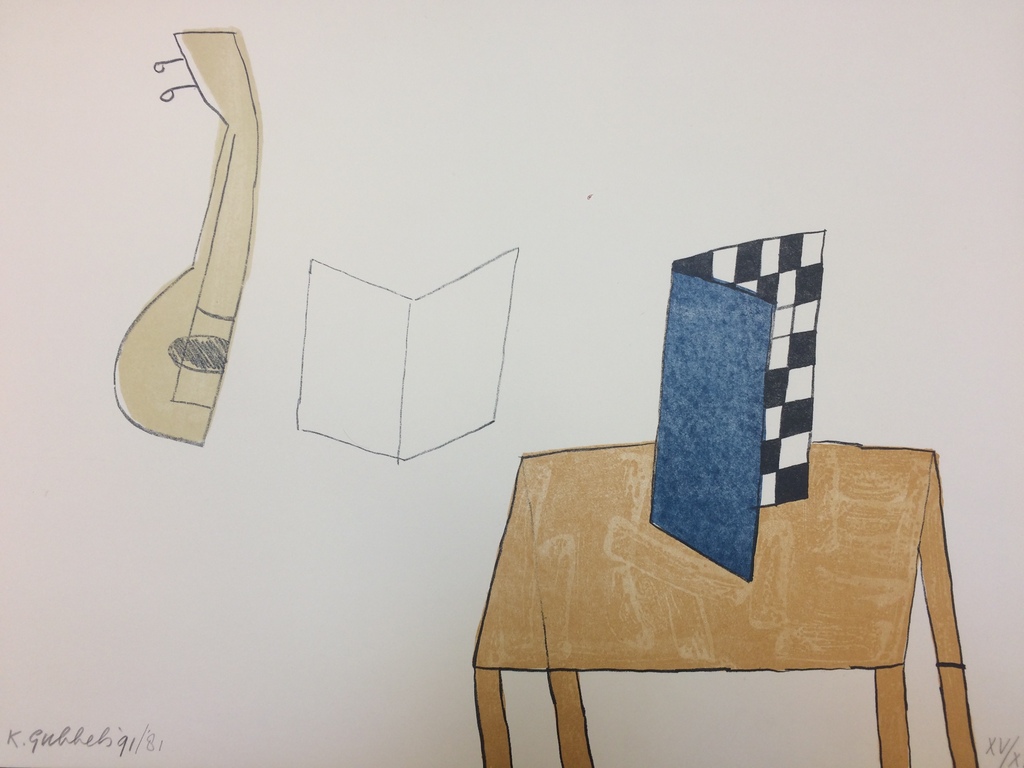 Klaas Gubbels, zeefdruk 'Mandoline', in nieuw staat,gesigneerd en genummerdXV/XV verkocht voor € 345!