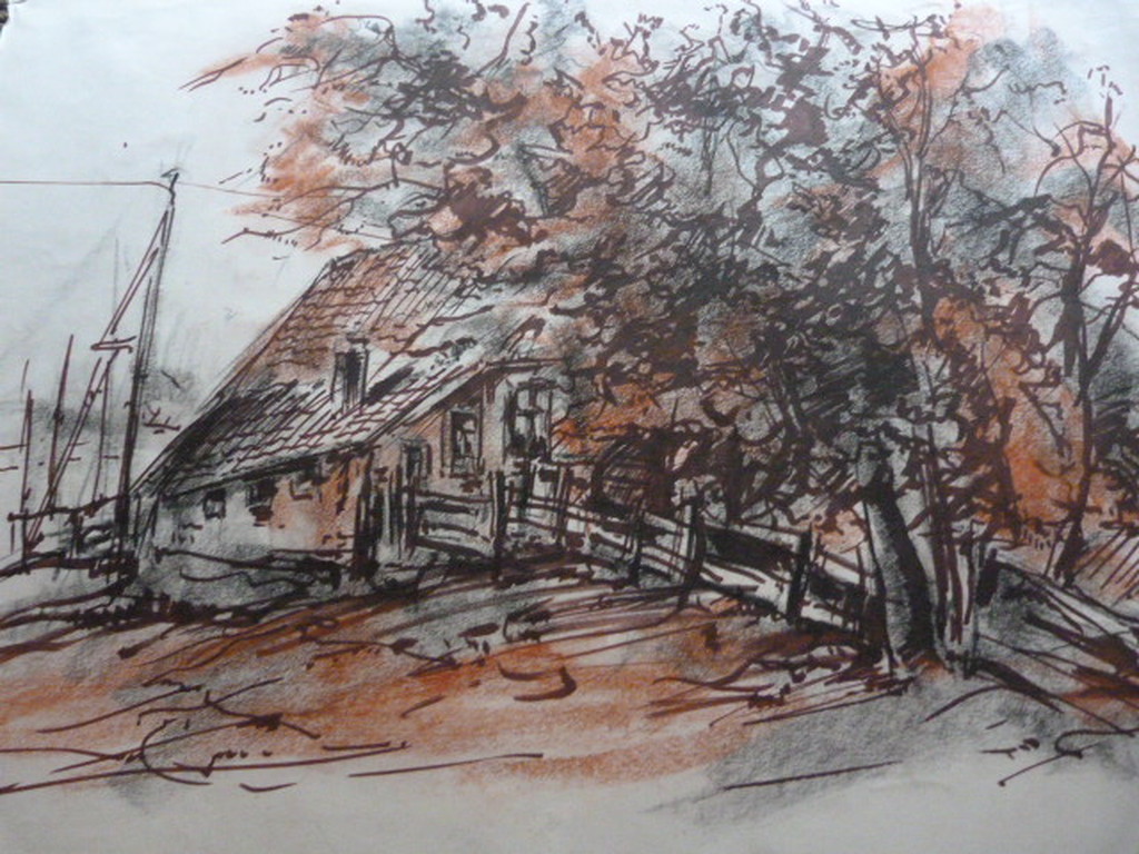 Jobst Heinrich Frese ( 1914 - 1986 ) - aquarel - bomen/huis. kopen? Bied vanaf 1!