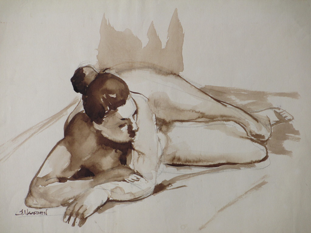 Isaac Naarden, Liggend naakt, Aquarel/potlood kopen? Bied vanaf 1!