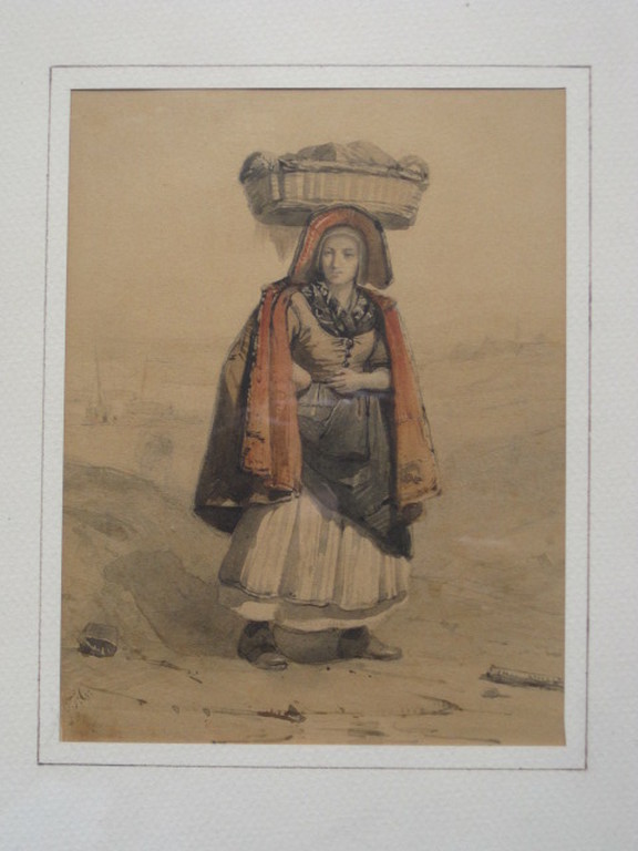 Petrus F Greive 1811-1872 aquarel "visvrouw bij Katwijk" omstreeks 1860 kopen? Bied vanaf 1!