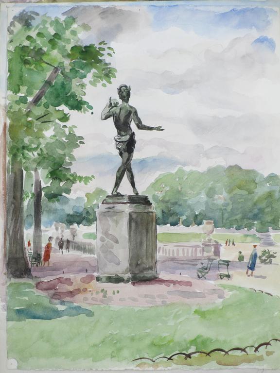 Han Krug, Standbeeld Jardins Paris, Aquarel kopen? Bied vanaf 35!