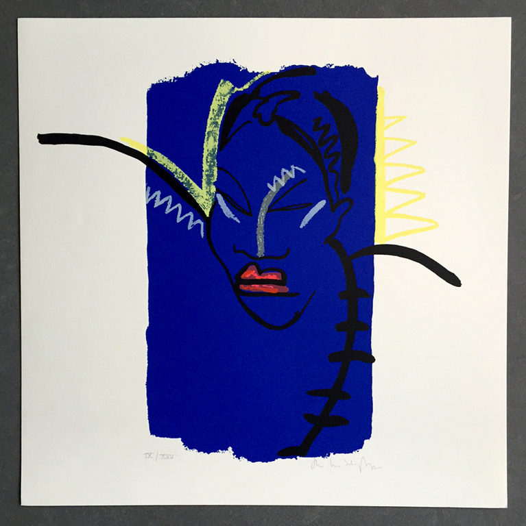 André van Schuylenbergh - Gezicht in blauw - gesigneerde zeefdruk - 1987 kopen? Bied vanaf 30!