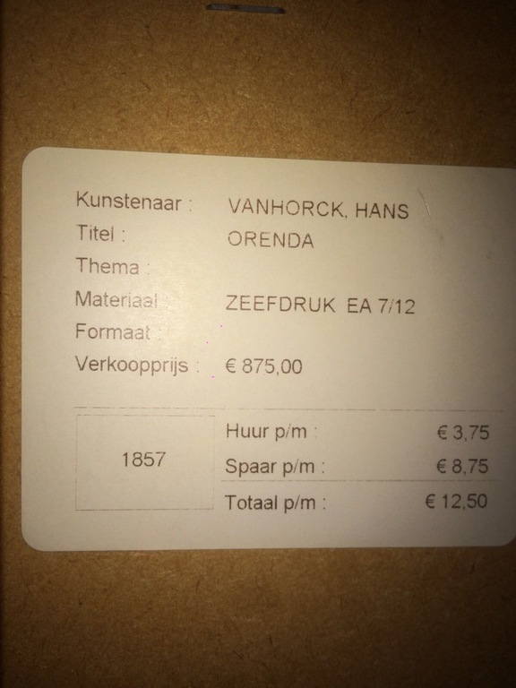 Hans Vanhorck, Orenda, zeefdruk EA 7/12 kopen? Bied vanaf 600!