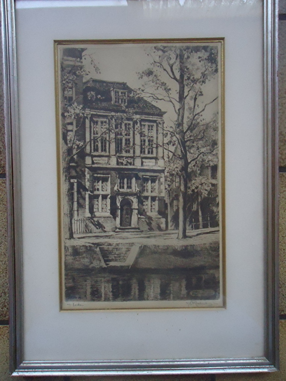 H.E. Roodenburg ( 1895 - 1987 ) - ets - Bibliotheek te Leiden.  kopen? Bied vanaf 1!