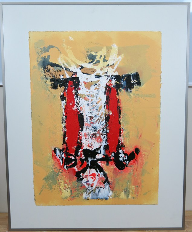 Hans Vanhorck: Acrylverf op papier. Z.T. Geel Rood - Ingelijst kopen? Bied vanaf 100!