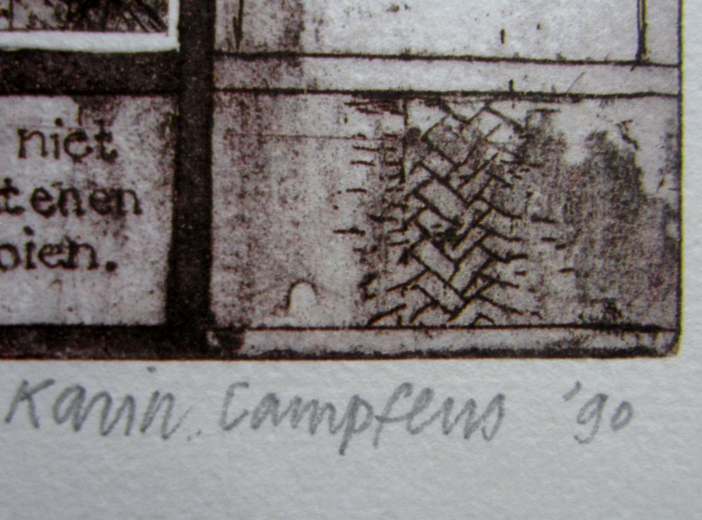 Karin Campfens (1946) - Alkmaar - gesigneerde litho 1990 - Glazen huis kopen? Bied vanaf 10!
