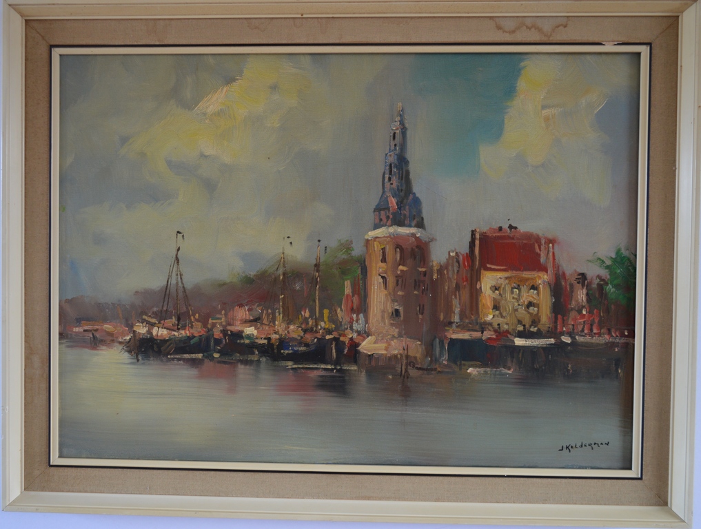 Jan Kelderman (1914-1990) Amsterdam zicht op Montelbaanstoren ca. 1960  70x50  kopen? Bied vanaf 100!