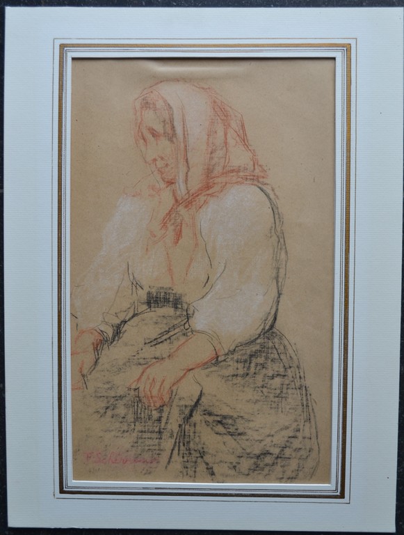 Ferdinand Schirren: tekening, oude vrouw verkocht voor € 100!