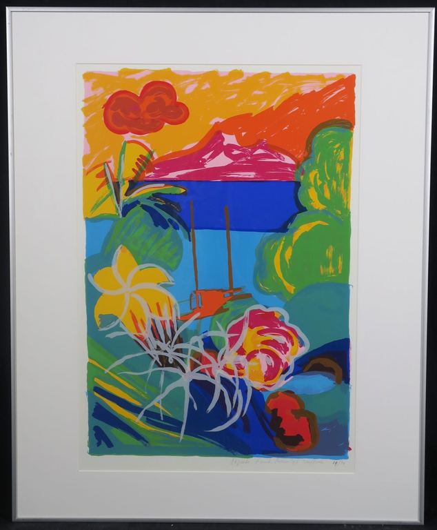 Frank Rosen: Zeefdruk, Papeete - Ingelijst verkocht voor € 35!