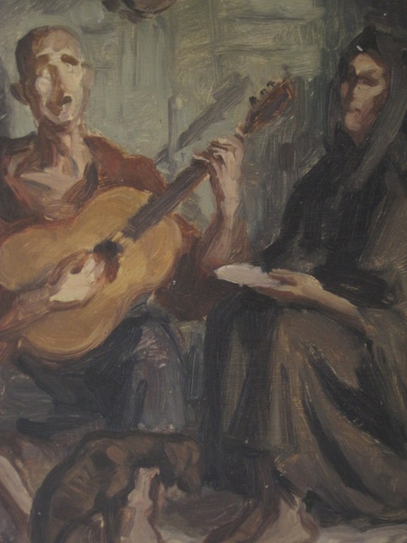 gesign.olieverf "straatmuzikanten" van Herman Bieling Rotterdam 1887-1964 Rhoon verkocht voor € 301!