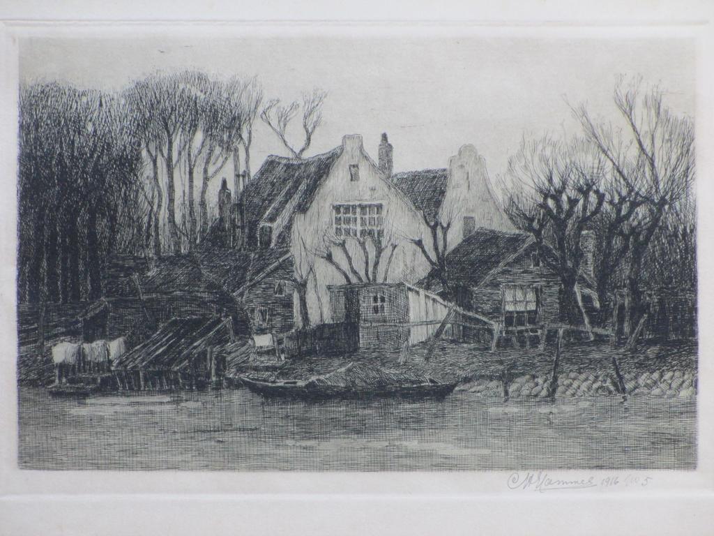 Chris Hammes, Boerderij aan het water, Ets 1916 kopen? Bied vanaf 40!