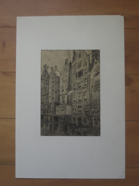 Originele gs.houtskooltekening "Amsterdam Kolkje" door Louis Landre 1875-1952   kopen? Bied vanaf 1!