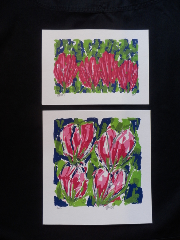 AD van HASSEL Lot van 2 handgesigneerde zeefdrukken  TULPEN MAGENTA--LEUK KADO!! kopen? Bied vanaf 1!