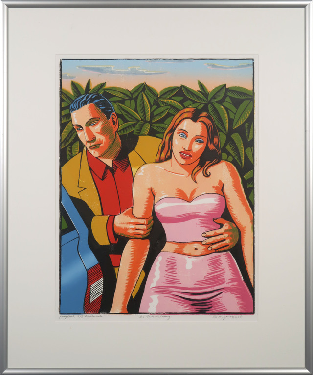 Leon Janssen: Houtsnede, Die Entscheidung - Ingelijst verkocht voor € 110!