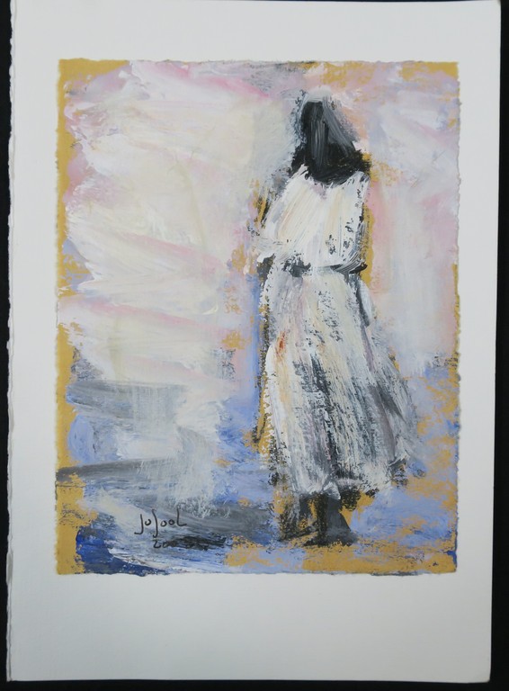 Jose van Gool: Acryl op papier, Z.T. dame kopen? Bied vanaf 20!