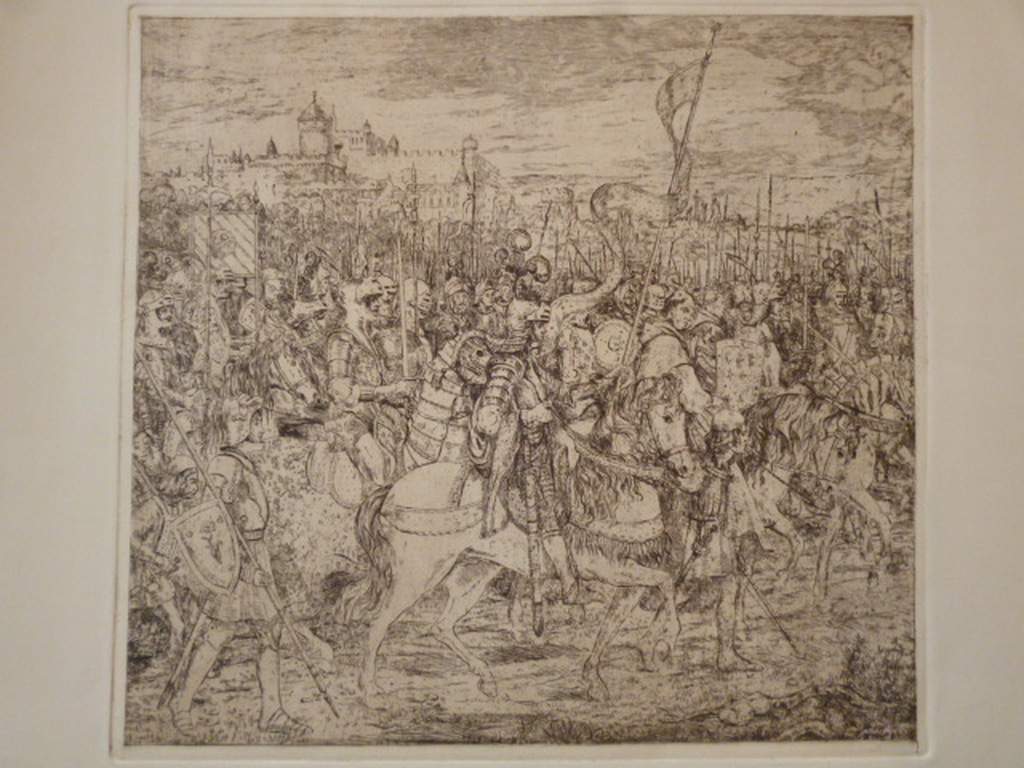Etienne Bosch - -ets - Middeleeuws leger bij kasteel verkocht voor € 35!