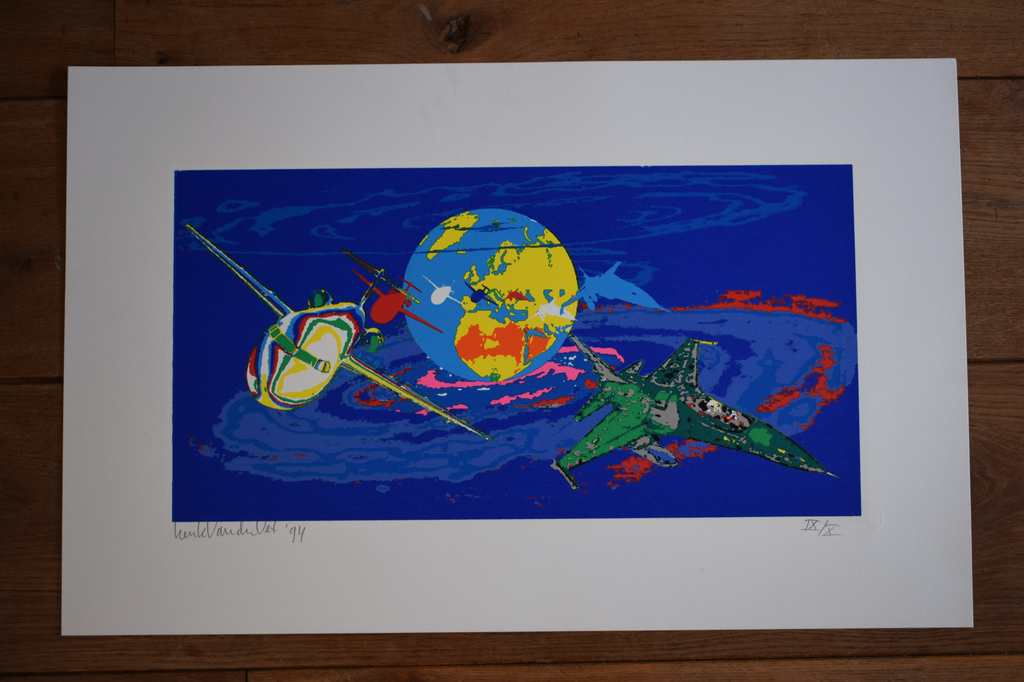 Henk van der Vet - Kleurenzeefdruk - Vliegtuigen verkocht voor € 35!