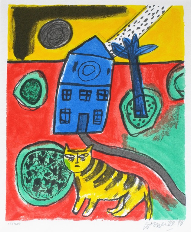Corneille : Zeefdruk,  La Maison bleue - gesigneerd en ingelijst - 1998  kopen? Bied vanaf 100!