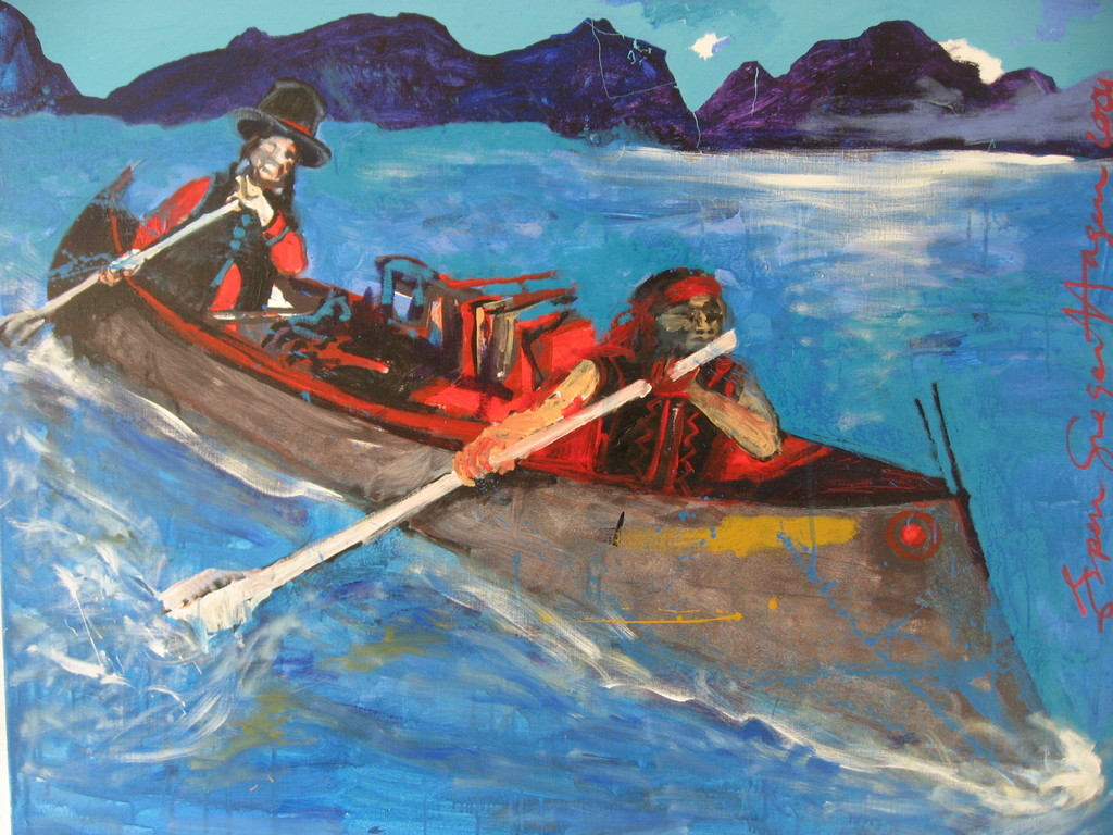 Espen Greger Hagen - 'Indianen in kayak' - olieverf - 2004 verkocht voor € 459!