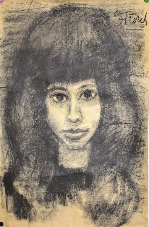 Gerard Fieret: Grote houtskool tekening. Portret. verkocht voor € 500!