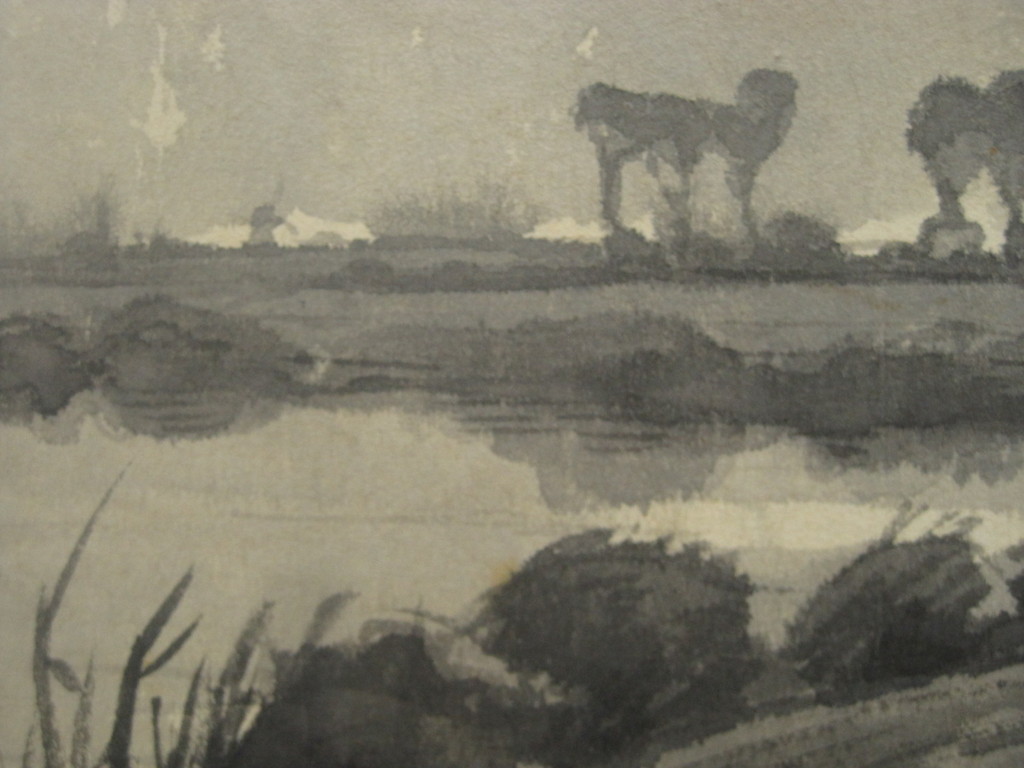 Maurits v/d Valk sepiatekening "Hollands rivierlandschap" omstreeks 1900  kopen? Bied vanaf 1!