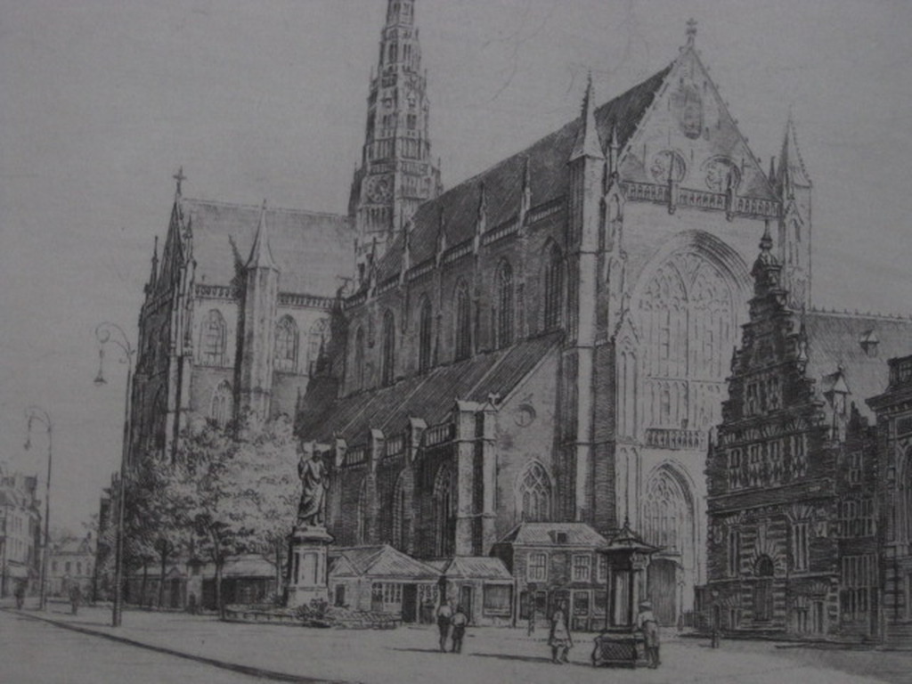 Gedetailleerde ets George KEENS (Hendrik Seegers 1878-1956 ) st Bavo Haarlem verkocht voor € 45!