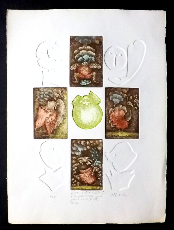 onbekende kunstenaar - gesigneerde kleuren-relief-ets - figuratief kopen? Bied vanaf 1!