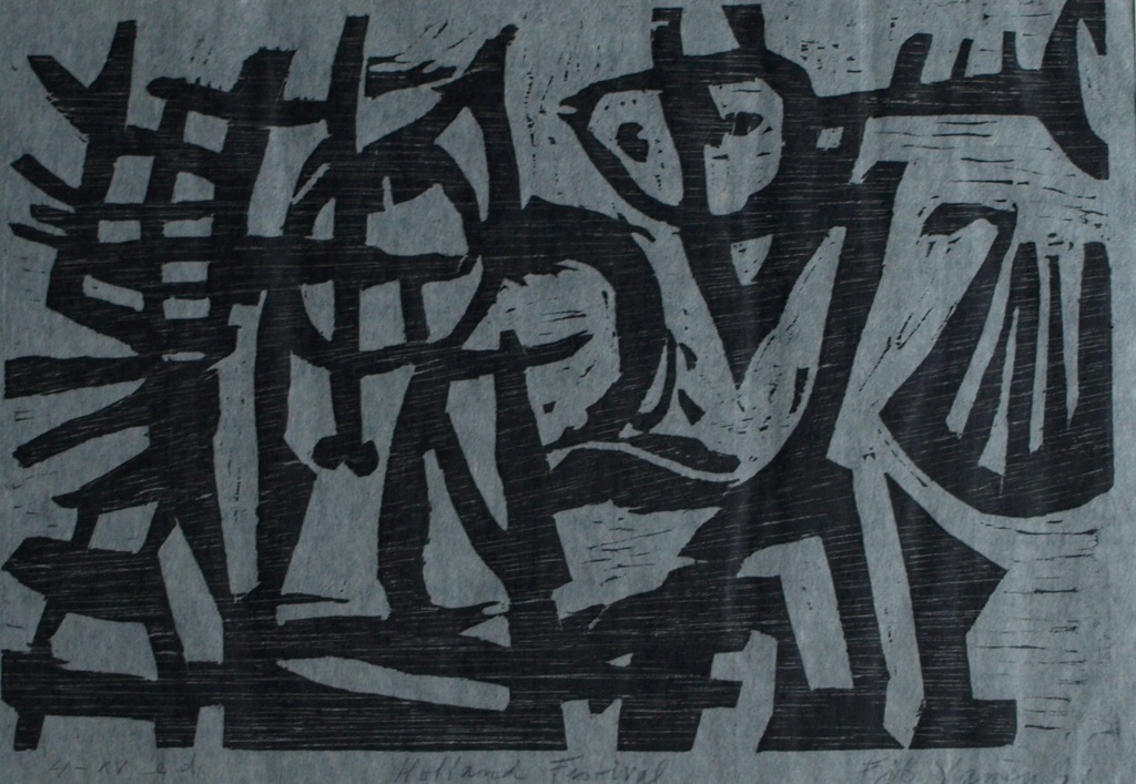 Frits Vanèn :  Houtsnede – Holland Festival – 1961 – oplage 15 ex. kopen? Bied vanaf 1!
