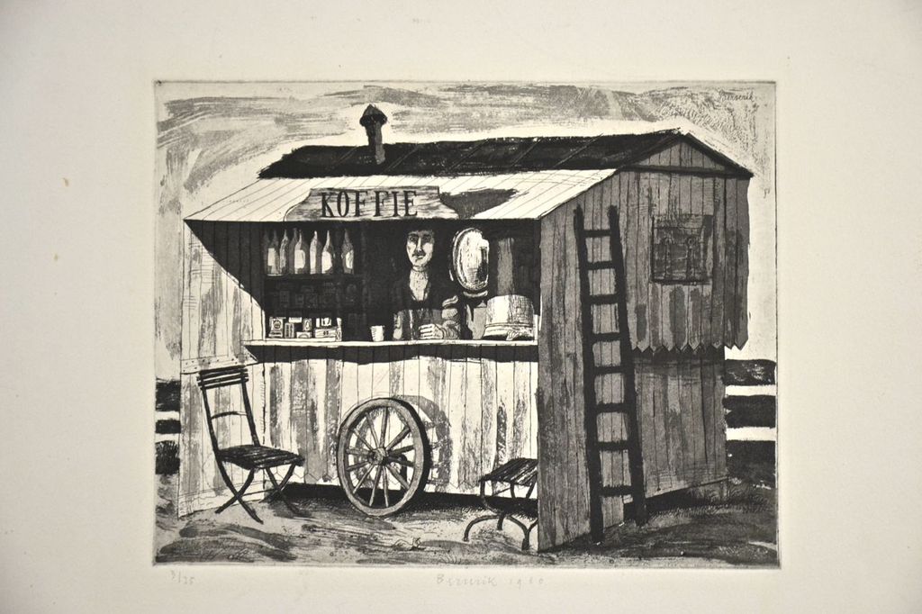 Herman Berserik: Ets/aquatint. Koffiehuisje kopen? Bied vanaf 70!
