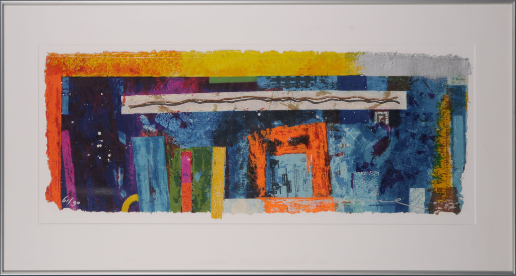 Jos Verwiel: Zeefdruk, Blue print II - Ingelijst verkocht voor € 50!