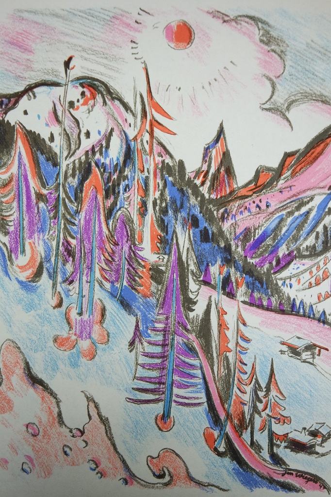 Jan Wiegers (1893-1959) - Oprichter De Ploeg - kleurenlitho - Zwitsers landschap kopen? Bied vanaf 195!