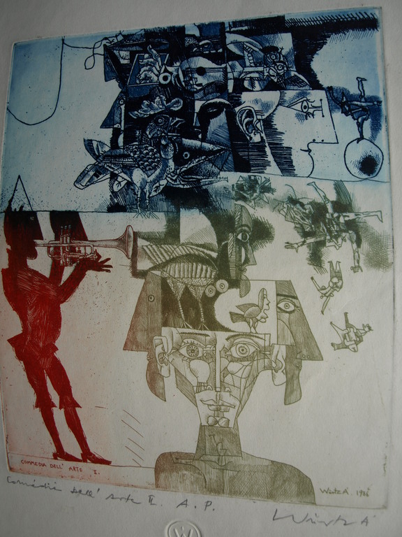 Ádám Würtz - Kleurenets - Comedia dell' Arte II - 43 x 62 cm - 1986 verkocht voor € 85!