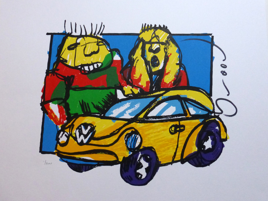 Herman Brood, leuke, gelimiteerde en handgesigneerde zeefdruk VW Beetle. verkocht voor € 169!