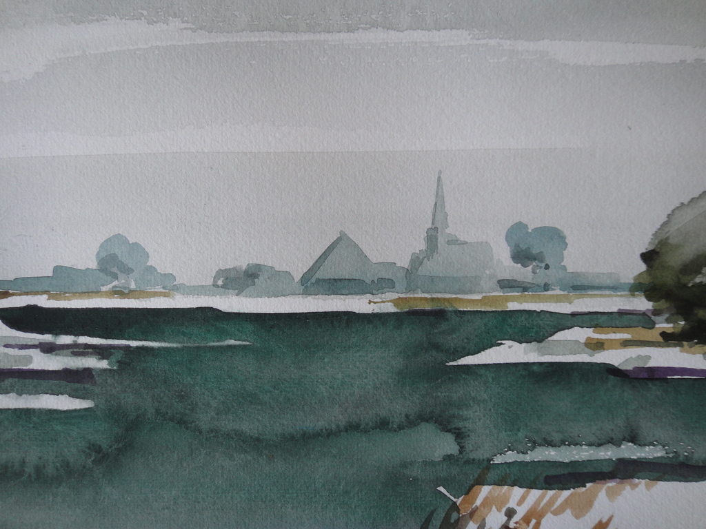 Bob (Petrus Theodorus) Immink, aquarel, polder te Waterland kopen? Bied vanaf 75!