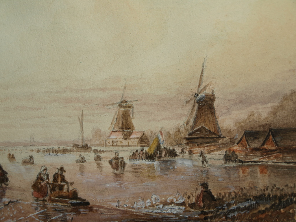 Onbekende kunstenaar – Gouache – Winterlandschap – Gesigneerd “R” – Oud kopen? Bied vanaf 1!