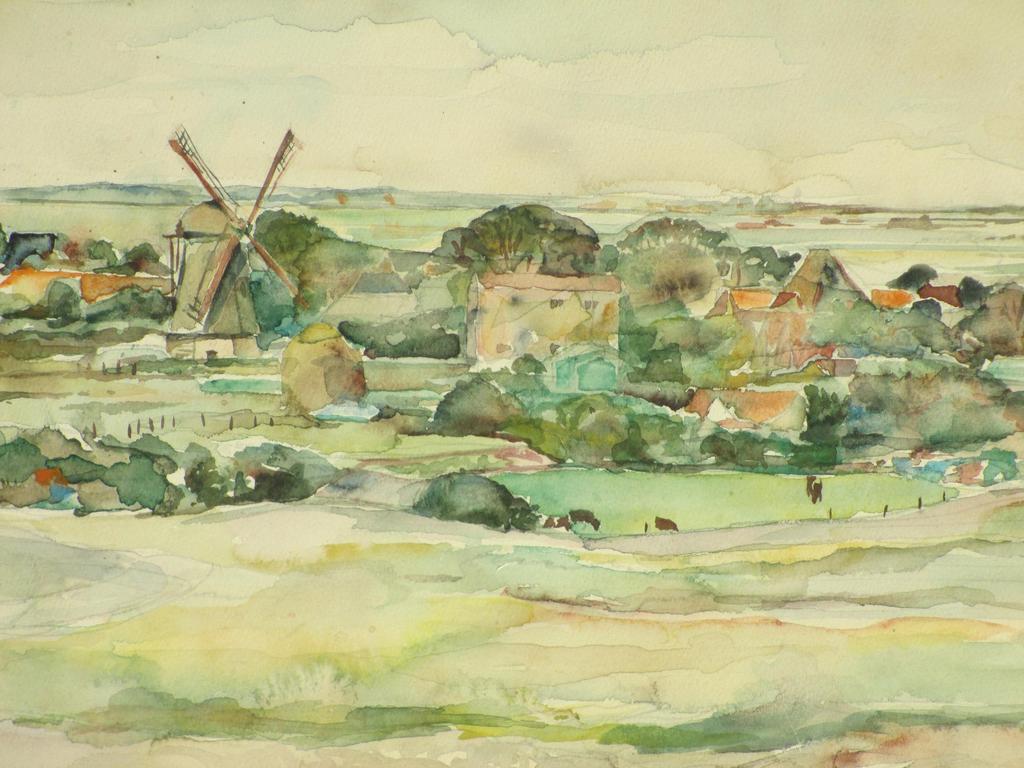 Bert Bouman, Gezicht op Egmond, Aquarel 1950 kopen? Bied vanaf 25!