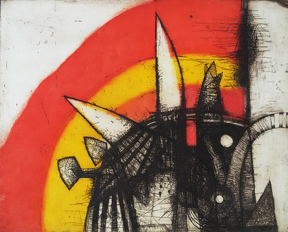 Guillaume Le Roy - Abstracte compositie, aquatint ets verkocht voor € 80!