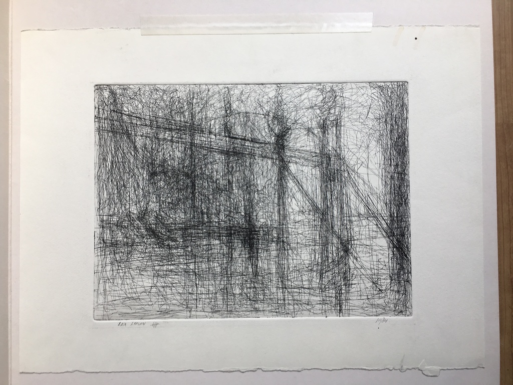 "Brugconstructie" 1984, vroeg grafisch mooi werk van Loman 32x24, PRIJSVERLAGING kopen? Bied vanaf 15!