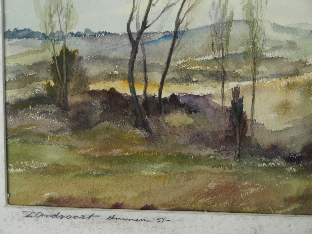 JOHN VISSCHER – Aquarel  – Zandvoort duinen  - Gesigneerd & ingelijst - 1951  kopen? Bied vanaf 1!