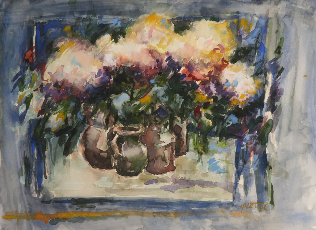 Piet Snoeren: Aquarel, Z.T. Vazen met bloemen kopen? Bied vanaf 20!
