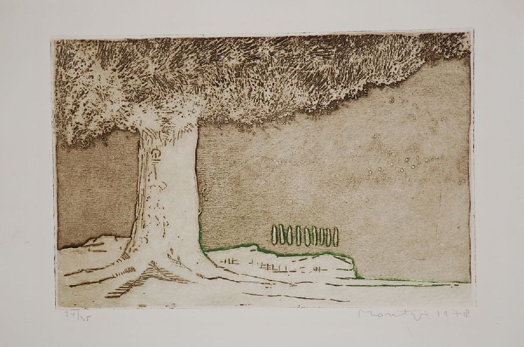 Jan Montijn: Kleurenets. Boom in landschap uit 1978 verkocht voor € 80!