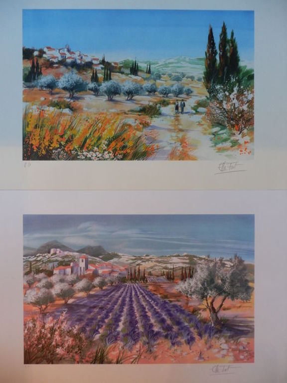ELLA FORT  Lot van 2 Handgesigneerde Litho,s  CYPRESSEN en LAVENDELVELDEN kopen? Bied vanaf 1!