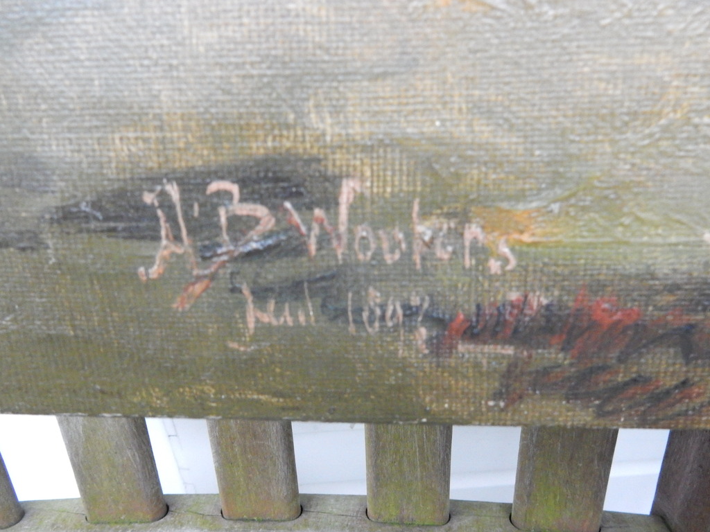 A.J.B.Wouters,olieverf op linnen, paard en wagens in landschap kopen? Bied vanaf 100!