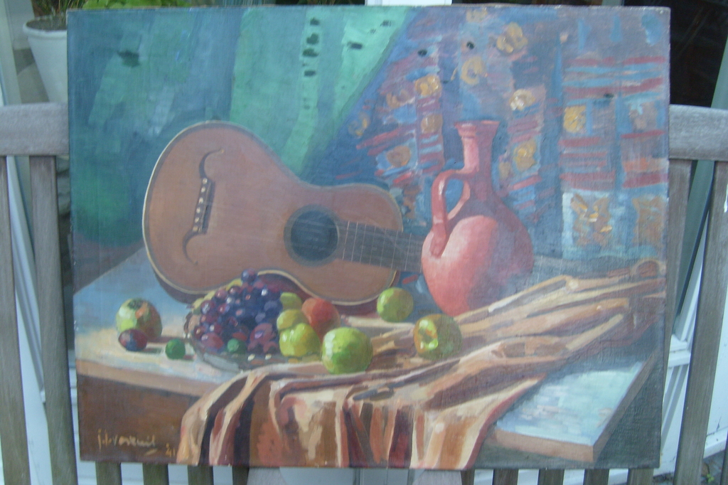 Johan ( Jo) Jacob Voskuil,stilleven met gitaar, olieverf op linnen kopen? Bied vanaf 75!
