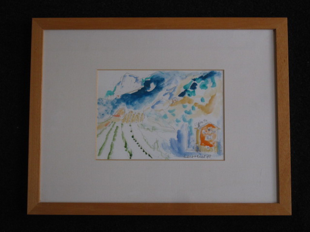Bijzondere orig. (wijn)aquarel van Paul de Lussanet  "Clairette de Die" gesignee kopen? Bied vanaf 1!