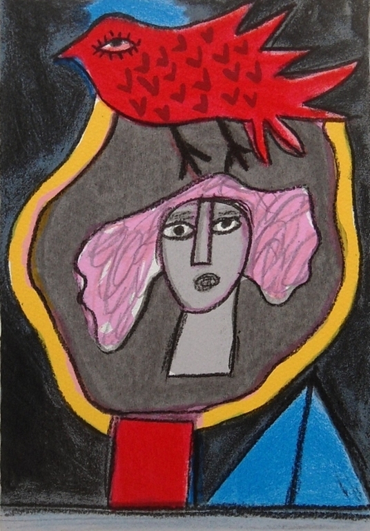 Corneille : Vrouw met rode vogel ( mooie litho ) kopen? Bied vanaf 1!