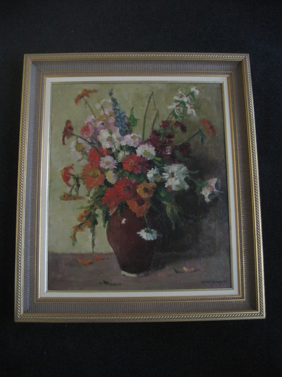 Imponerend en GROOT bloemenstilleven olieverf/doek Jan den Hengst 1904-1983 verkocht voor € 95!