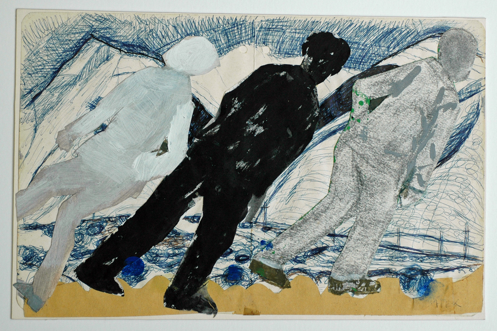 Hans Ebeling Koning, collage op karton, TEGENWIND verkocht voor € 70!