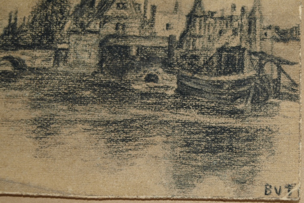 Monogram BVF of BVT : Tekening – Stadsgezicht Delft – Ingelijst - Oud kopen? Bied vanaf 1!